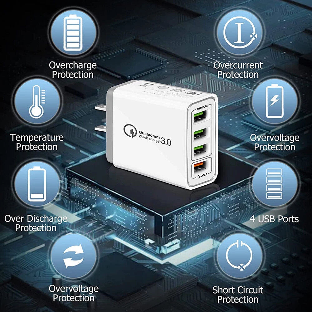 US 4 Port Fast Quick Charge QC 3.0 USB Hub Wall Home Charger Power Adapter Lot