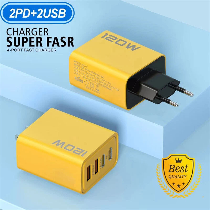 120W 4-Port USB C Fast Wall Charger Block For All Cell Phone iPad lot