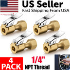 4 x Air Chuck Heavy Duty Open Flow Lock On Tire Chuck W/ Clip for Inflator Gauge