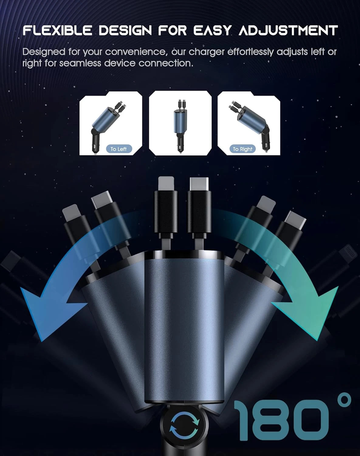 Retractable Car Charger 4 in 1 Fast Car Phone Charger 120W With USB Type C LOT