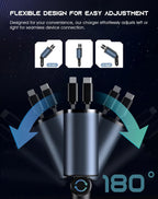 Retractable Car Charger 4 in 1 Fast Car Phone Charger 120W With USB Type C LOT