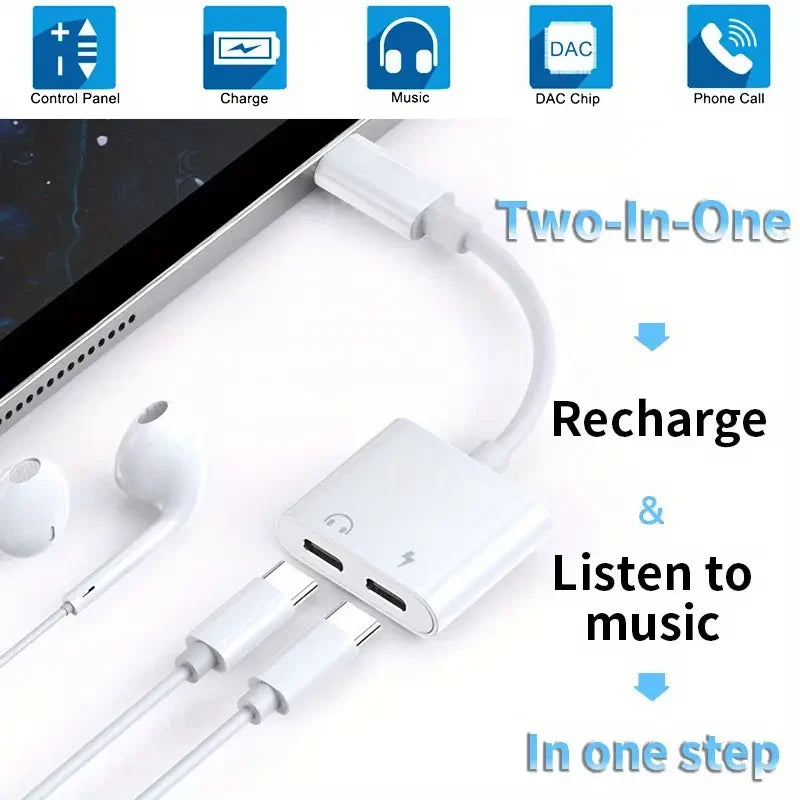 2in1 Charger and Headphone USB Type C to 3.5mm Aux Audio Cable Cord Adapter Lot