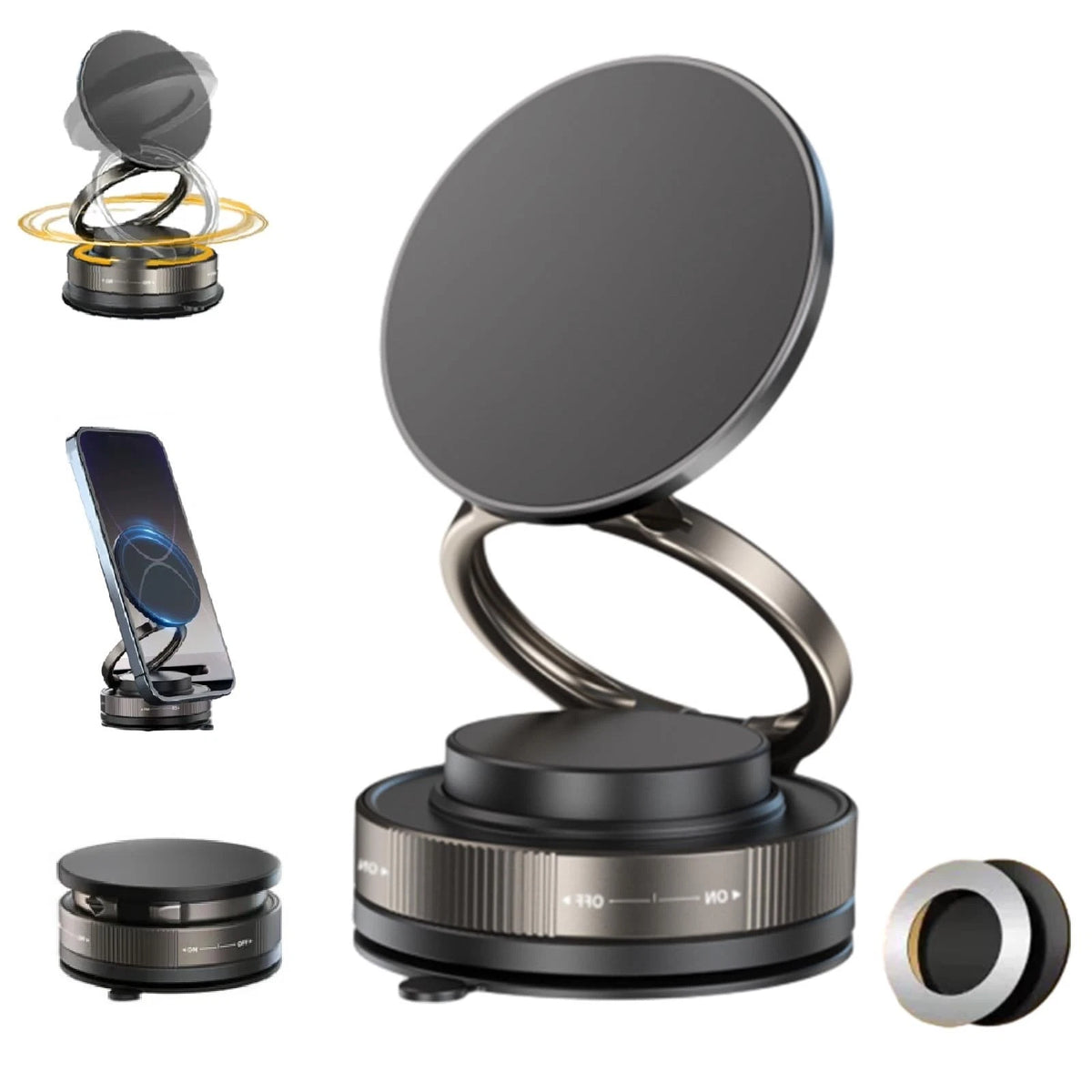 360° Vacuum Magnetic Phone Holder- Suction Cup Car Mount with Foldable Stand LOT