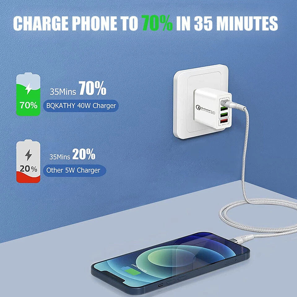US 4 Port Fast Quick Charge QC 3.0 USB Hub Wall Home Charger Power Adapter Lot