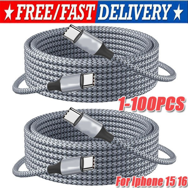60W USB-C to USB-C Cable Fast Charger lot PD Nylon Cord For iPhone 16 Samsung