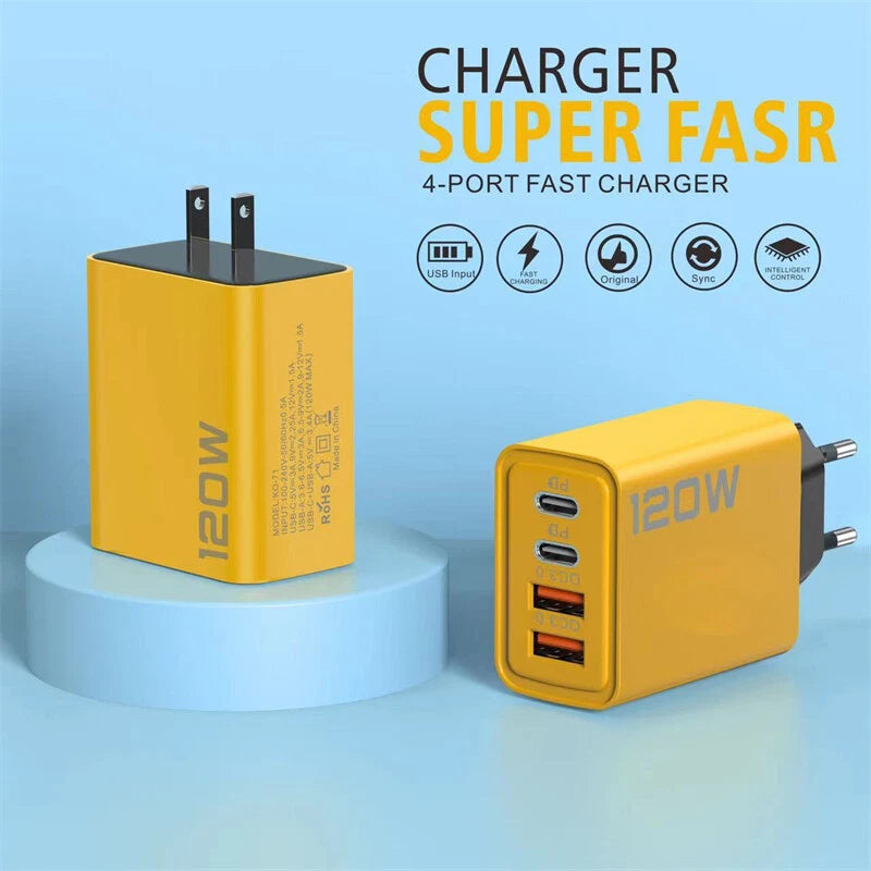 120W 4-Port USB C Fast Wall Charger Block For All Cell Phone iPad lot