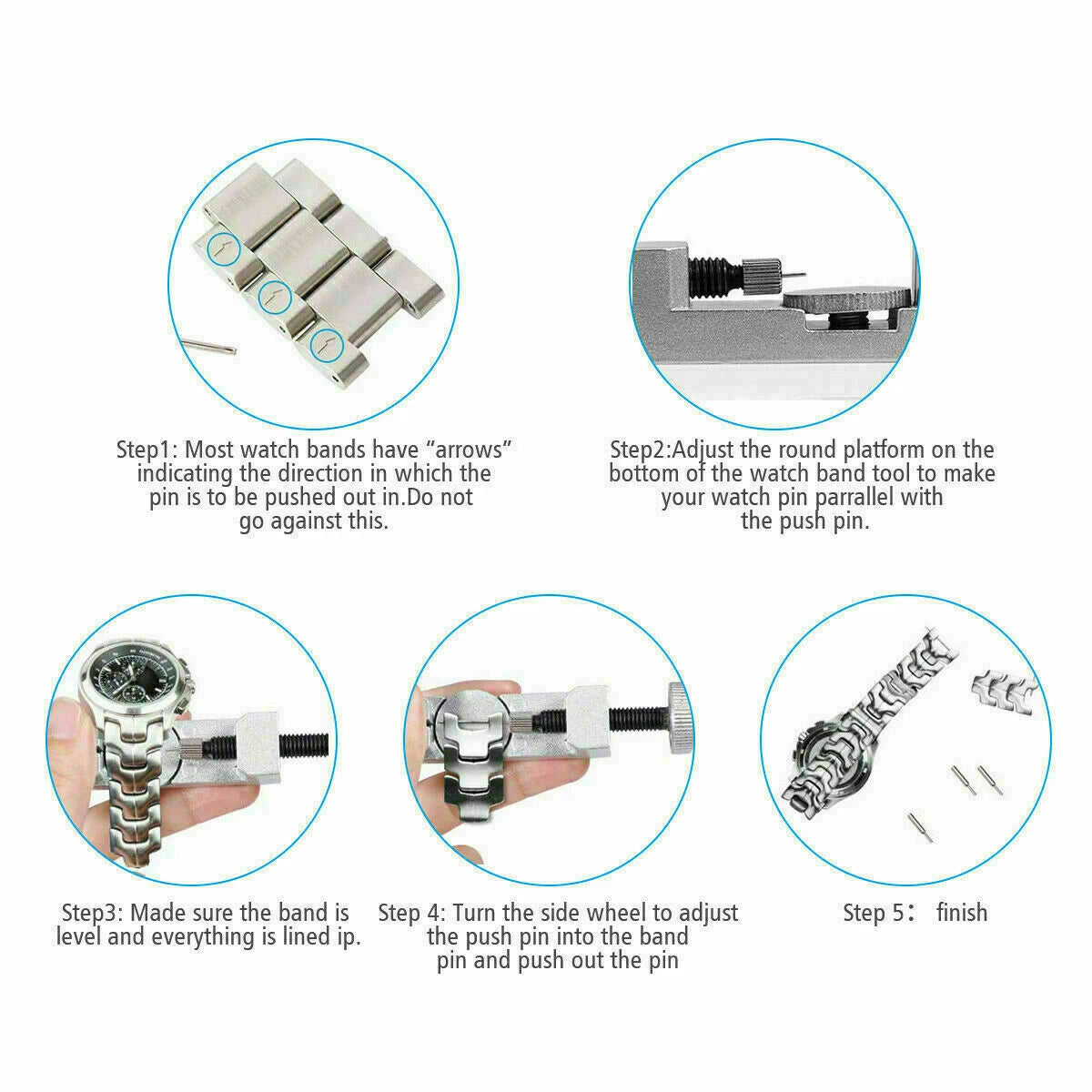 New Metal Adjustable Watch Band Strap Bracelet Link Pin Remover Repair Tool Kit