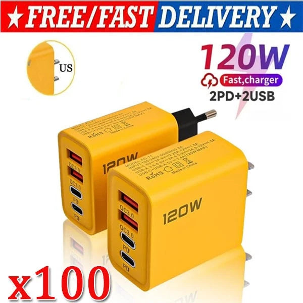 120W 4-Port USB C Fast Wall Charger Block For All Cell Phone iPad lot