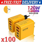 120W 4-Port USB C Fast Wall Charger Block For All Cell Phone iPad lot