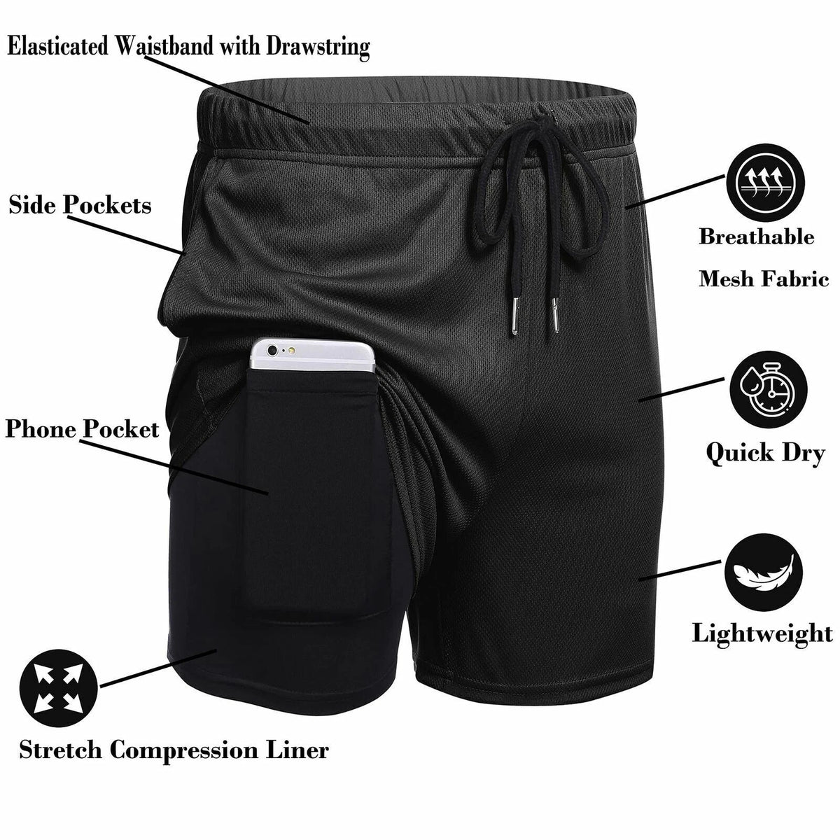 Mens Shorts Elasticated Waist Jogging Shorts Gym Workout Shorts Fitness Running
