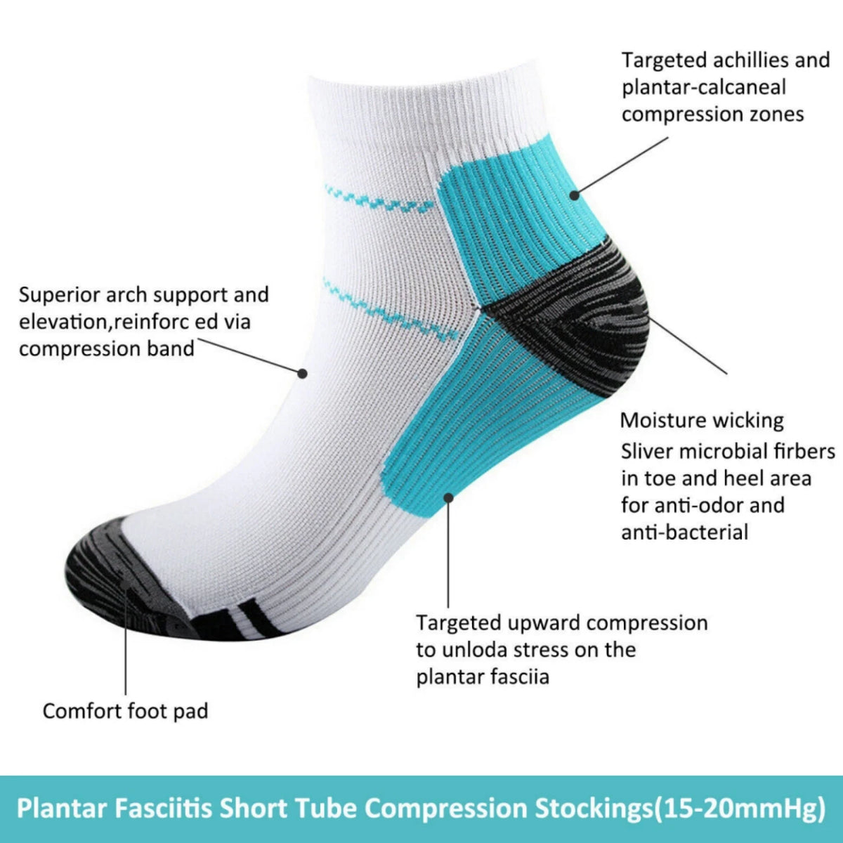 5 Pairs Compression Socks Plantar Fasciitis Arch Ankle Running Support Men Women
