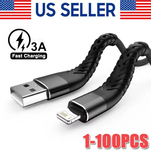 Braided Fast Charger Cable Heavy Duty USB lot Cord For iPhone 14 13 12 11 X XR 8