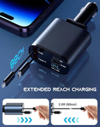 Retractable Car Charger 4 in 1 Fast Car Phone Charger 120W With USB Type C LOT