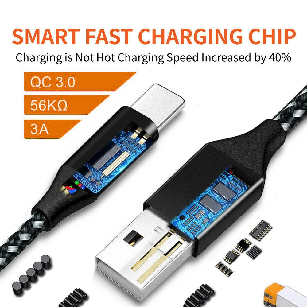 Lot USB-A to Type-C Fast Charging Data SYNC Charger Cable Cord 3/6FT LONG