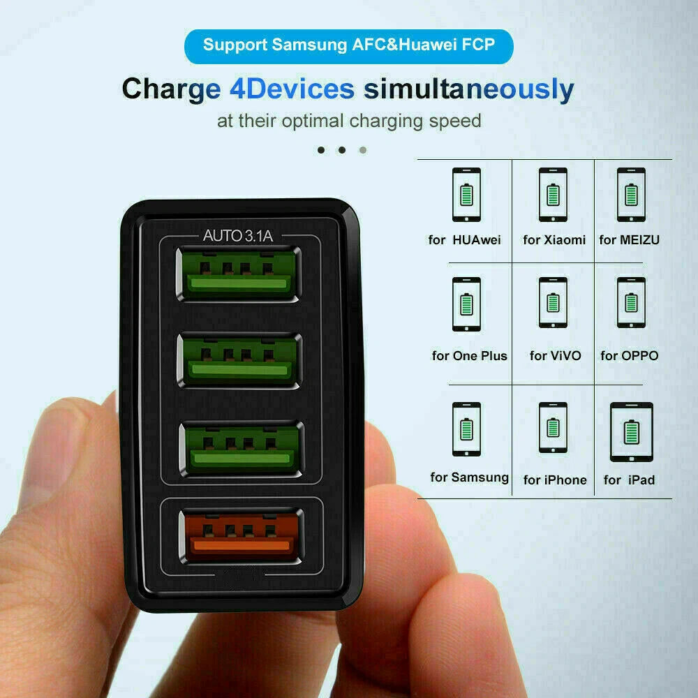 US 4 Port Fast Quick Charge QC 3.0 USB Hub Wall Home Charger Power Adapter Lot