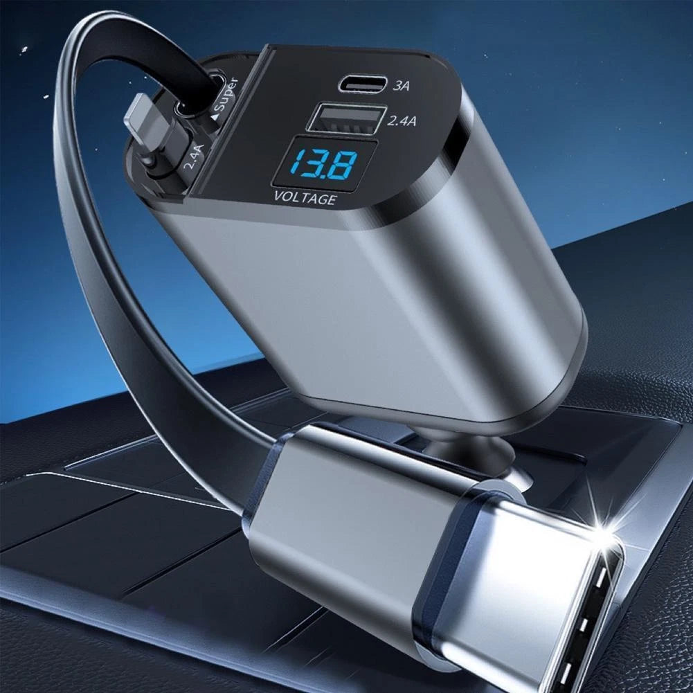 Retractable Car Charger 4 in 1 Fast Car Phone Charger 120W With USB Type C LOT