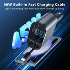 Retractable Car Charger 4 in 1 Fast Car Phone Charger 120W With USB Type C LOT