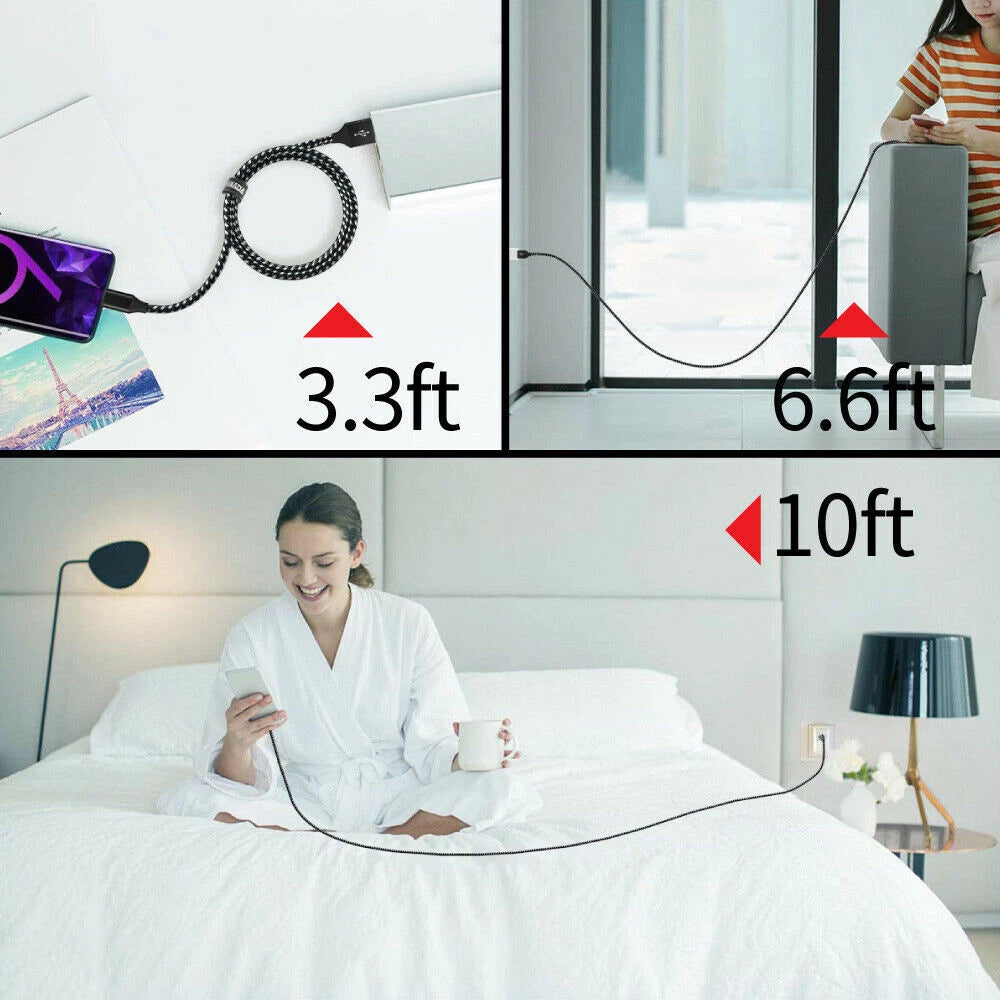 Lot USB-A to Type-C Fast Charging Data SYNC Charger Cable Cord 3/6FT LONG