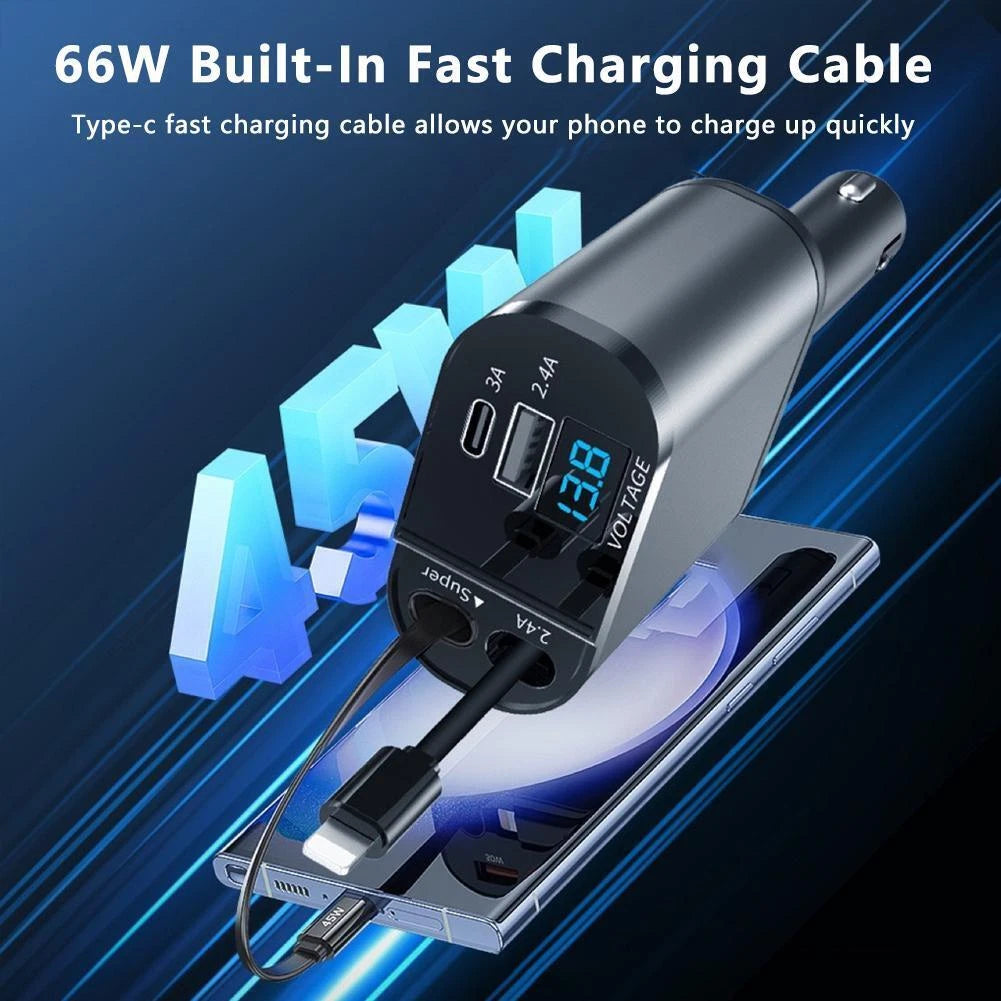 Retractable Car Charger 4 in 1 Fast Car Phone Charger 120W With USB Type C LOT