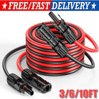 Black+Red 10 AWG Solar Panel Extension Cable Silicone Flexible Wire Connectors