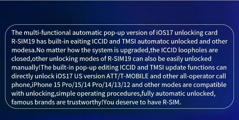 R-SIM19 NEW QPE Stable Unlock SIM Card For iPhone 15 Plus 14 13 Pro Max 12 IOS17